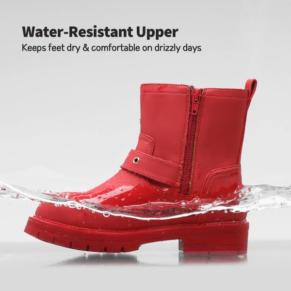 Girls Water-Resistant Zipper Ankle Boots - RED - 4